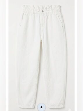 Zara White Wide Leg Paperbag Waist Pants/Jeans